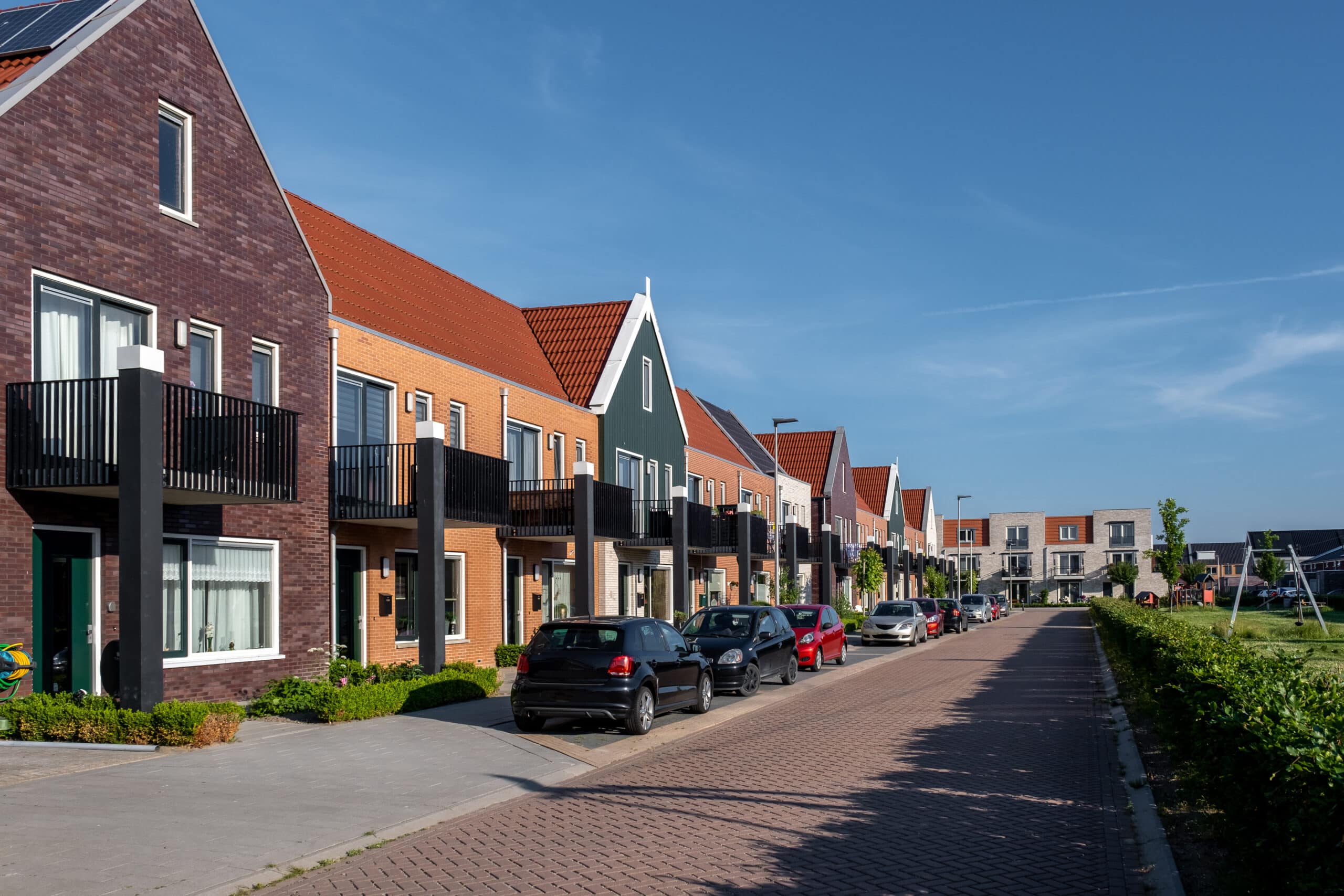 Dutch Suburban area with modern family houses,newly build modern family homes in the Netherlands,dutch family house, appartment house Dutch Suburban