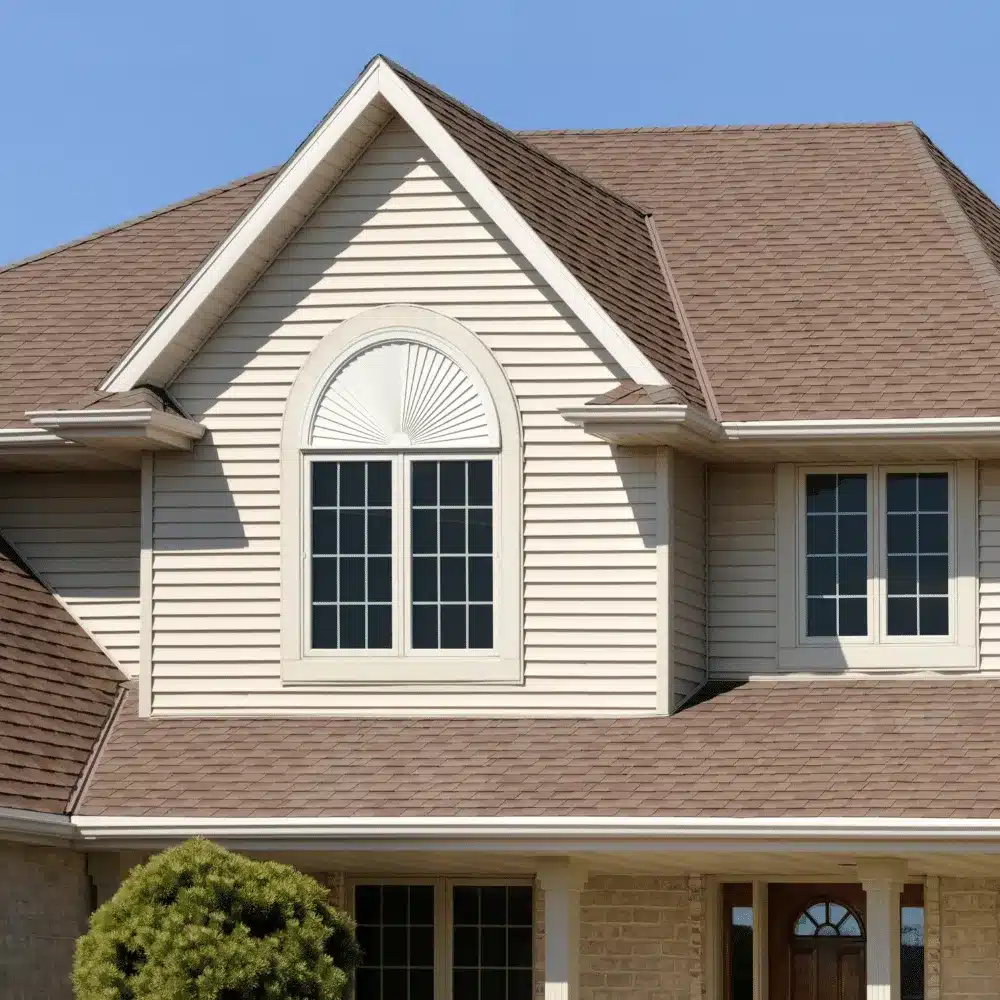 Home exterior featuring shake vinyl siding that adds texture and visual character to the design